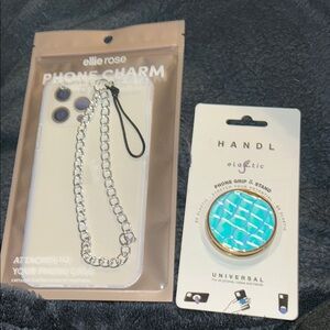 Phone Charm with Chain - Silver & Iridescent Phone Grip & Stand New